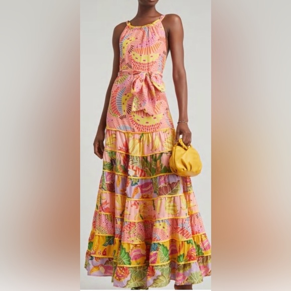 FARM Rio Dresses & Skirts - Farm Rio Halter Neck Maxi Dress Cotton Mixed Pink Pastel Print Size S NWT